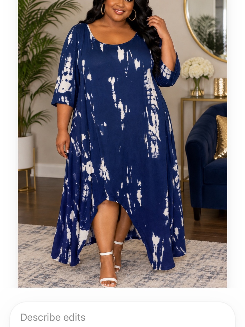 Plus Size royal blueTie-Dye High-Low Maxi Dress
